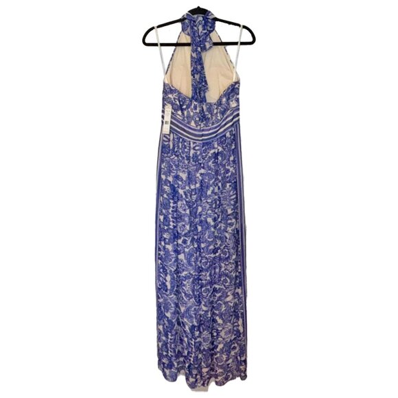 Eliza J Blue & White Floral Halter Maxi Dress / Gown - Size 8 - NWT - Picture 3 of 5